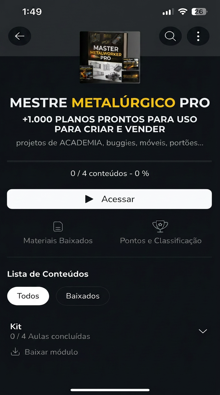 Prévia da área de membros com acesso ao conteúdo